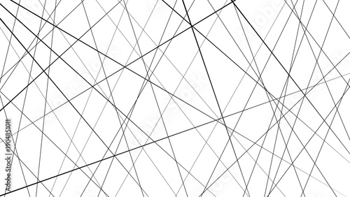 Abstract black crisscross line background on white, chaotic intersecting linear pattern, minimalist geometric texture for modern design, posters, wallpapers and creative branding