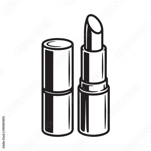 Lipstick Icon Vector – Black and White Makeup Cosmetic Illustration