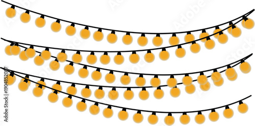 A minimalist depiction of glowing yellow light bulbs hanging on a black cable