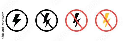 No Electricity Signs vector illustration of blackout, power outage, and no lightning symbols for safety, warning, and electrical design.