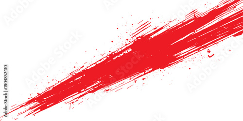 A vibrant red grunge background featuring artistic ink splats and blood splatter textures with a decorative paint spray design on a dirty vector illustration pattern