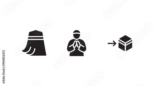 Vector Illustration Of Muslim Woman Praying Towards Kaaba For Hajj And Islamic Pilgrimage Concept