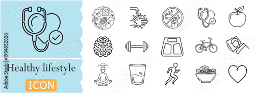 Healthy Lifestyle Line Icons Collection – Editable Stroke Outline Vectors