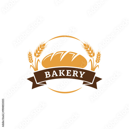 Bakery logo with fresh bread loaf and wheat ears.