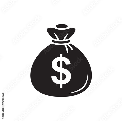 Black Money Bag with Dollar Sign – Finance and Business Vector Icon