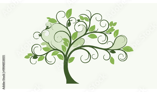 Decorative ornamental green tree vector with intricate branches eco nature illustration