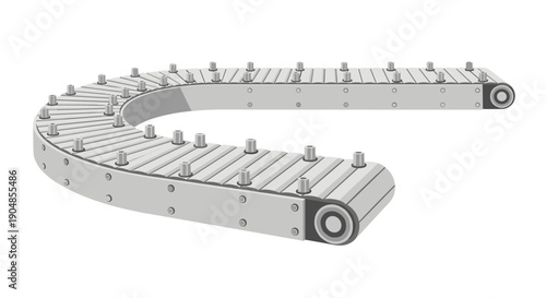 Modern industrial U-shaped roller conveyor belt system, designed for automated material handling and efficient product