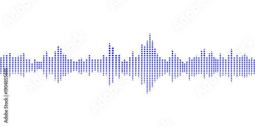A blue digital audio technology design featuring a vector sound wave illustration with a music equalizer line chart symbolizing business growth and financial data market trends on a stock background