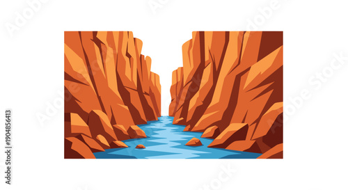 Majestic, rugged canyon landscape featuring a vibrant blue river winding through towering, steep orange-red rock
