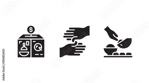 Vector Illustration Of Food Donation And Charity Concept With Hands Giving Food And Money For Social Support And Community Help
