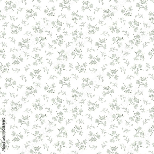 seamless floral white green pattern, wild flowers, print for fabric, textile, wrapping paper 