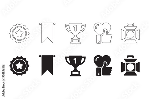 Awards and success icons: medal, banner, trophy, thumbs up, spotlight