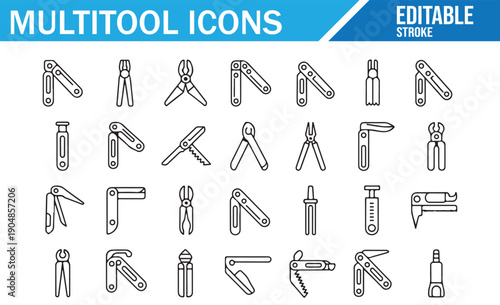 Complete Set of Folding Knife and Plier Icons.