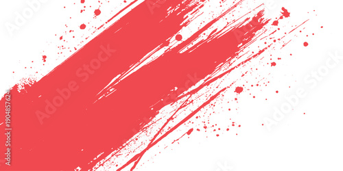 A red grunge background features artistic ink splats and paint splashes over a textured vector illustration pattern, creating a dirty blood-colored backdrop design for a Christmas card or wallpaper
