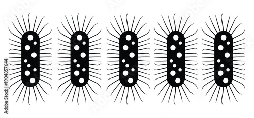 Vector illustration showing several rod-shaped bacteria with cilia