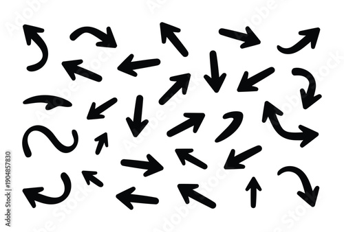 Vector illustration featuring diverse black arrows pointing in different directions