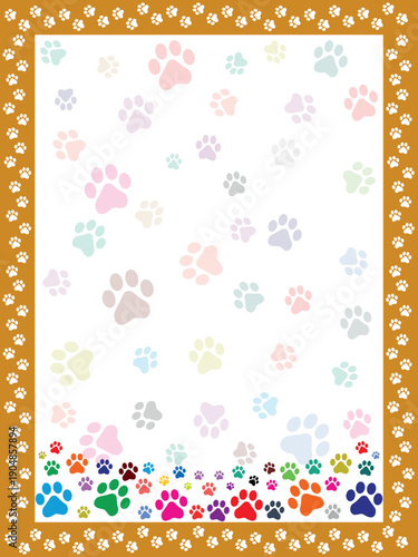 Paw Prints Background. Cute pets and Dogs pets paw print isolated on white background.