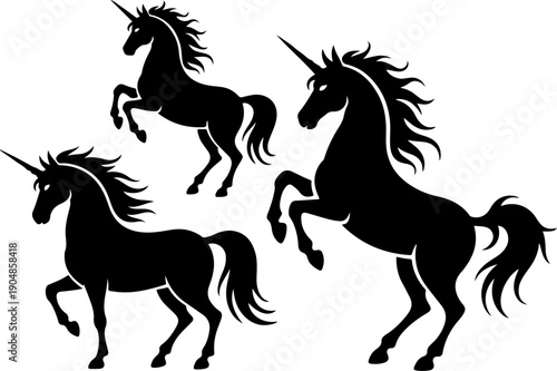 Cute Unicorn Silhouette Illustration Set