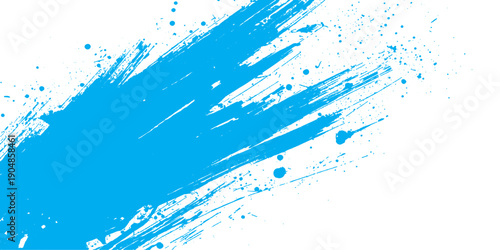 An abstract blue grunge background design featuring colorful watercolor paint splashes, ink splatters, and liquid stains creates a vibrant vector illustration texture with a dirty artistic frame