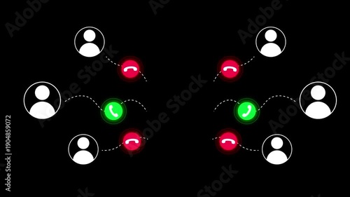 Call routing and communication network concept animation isolated on black background