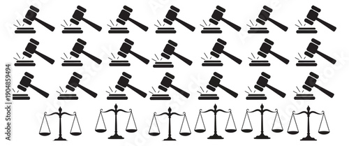 Judge Gavel Icon vector illustration with justice scales, law symbols, court judgment, and legal decision design