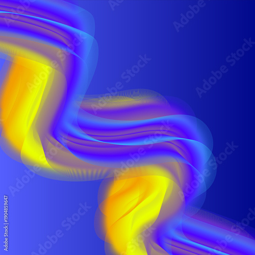 Dynamic Abstract Swirls of Yellow and Violet Flowing Across a Deep Blue Gradient Background
