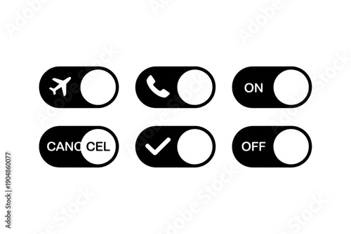 Toggle switch buttons for airplane mode phone settings and options