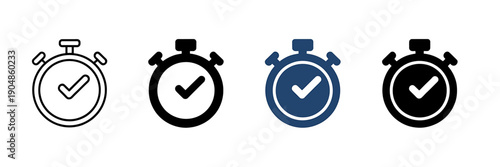 Four different colored stopwatch icons with checkmarks on white background