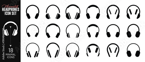Minimal headphones icon set styles and line art designs