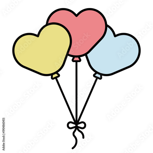 3つのハート型風船の装飾用カラーベクターイラスト	
