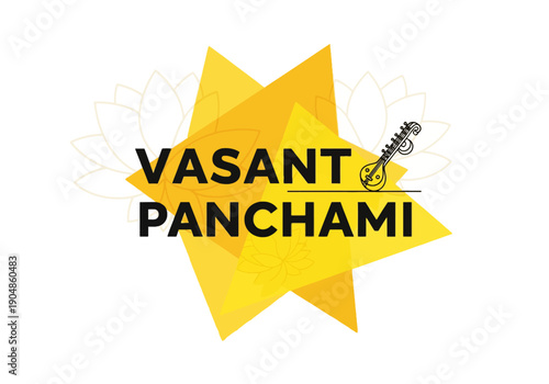 Modern geometric Vasant Panchami logo design with yellow star and Veena symbol