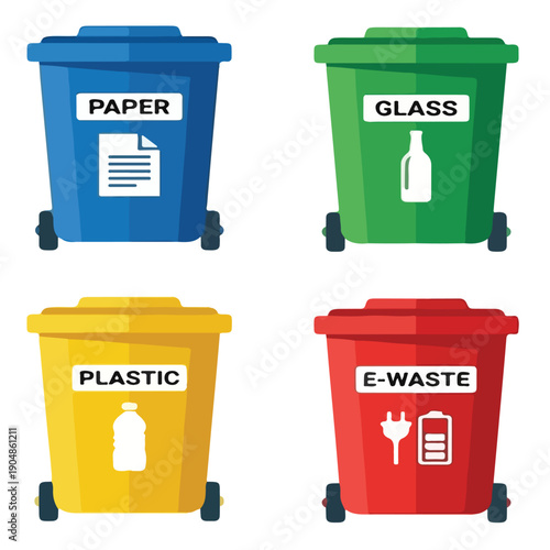 Waste Recycling Bin Sorting Icon Set. Ecology and Garbage Management Container Collection