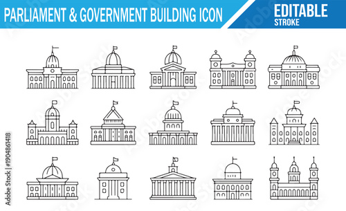 Architecture Line Art Icons for State, Legal, and Public Buildings.