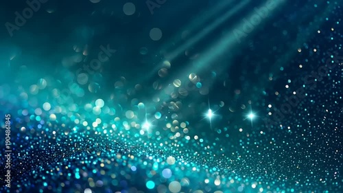 Sparkling Teal Abstract Background with Glittering Lights