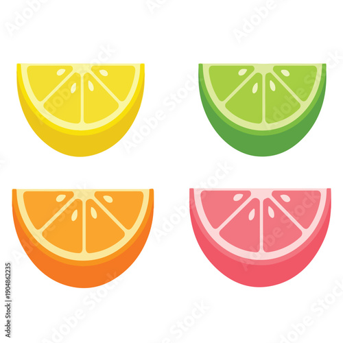Citrus Fruit Slice Cross Section Icon Set. Fresh Lemon Lime Orange Grapefruit Collection