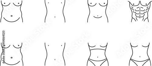 Human torso anatomy icon set with male and female body shapes fitness outline vector collection for medical education