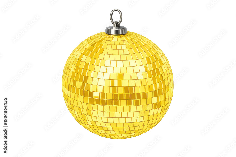 Obraz premium Gold disco ball featuring reflective square mirrors. A symbol of nightlife, clubs, holidays, events, and retro parties