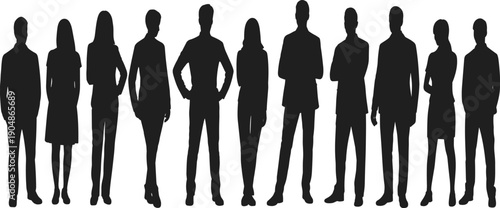 Diverse business people silhouettes standing together, professional team concept, corporate workforce unity, leadership, diversity, teamwork, isolated on white background