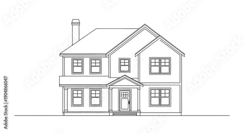 3D illustration of a modern residential house icon with a red roof and blue door isolated on a white background for real estate architecture design