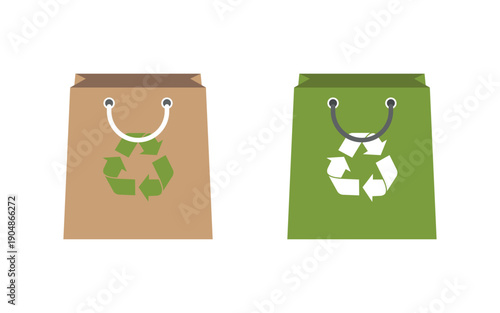 paper bag with recycling symbols set, recyclable package icons