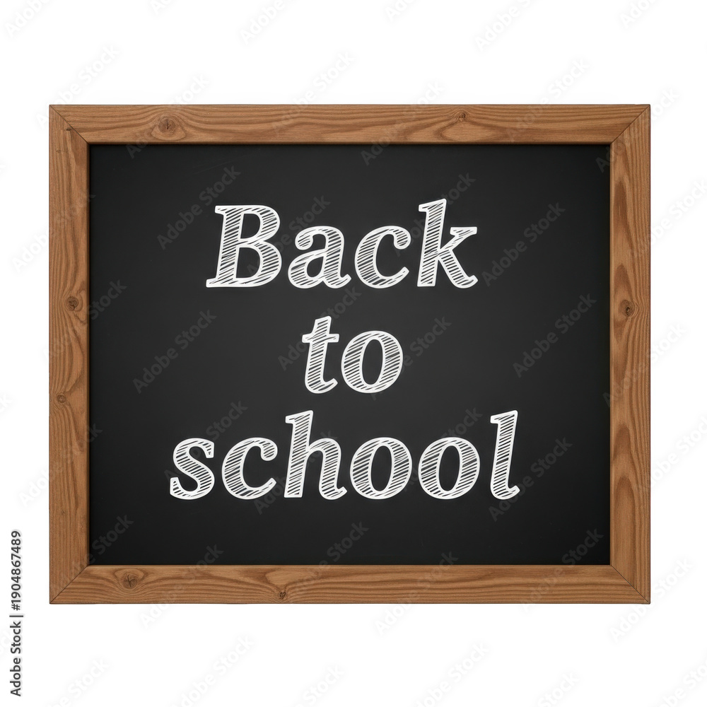 Fototapeta premium Back to school chalkboard with wooden frame, chalk text on black chalkboard background, educational classroom board for seasonal marketing