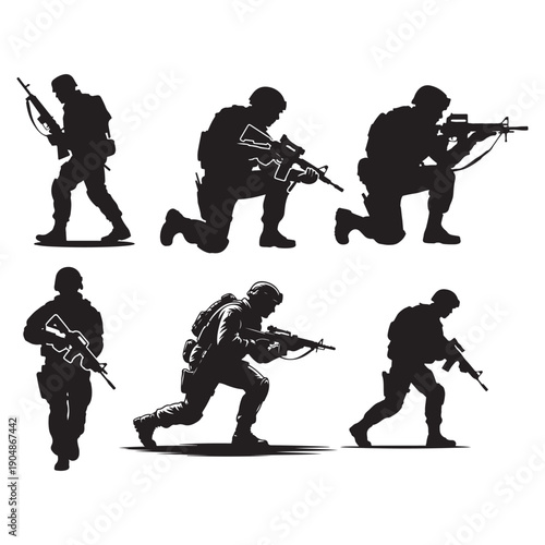 Silhouette Soldiers in Action Poses