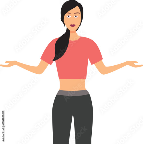 Young Woman Illustration Making Open Arms Gesture
