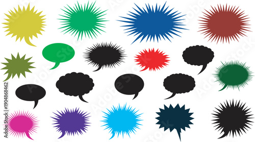 Vibrant comic style speech bubbles and blobs in various colors for creative expression