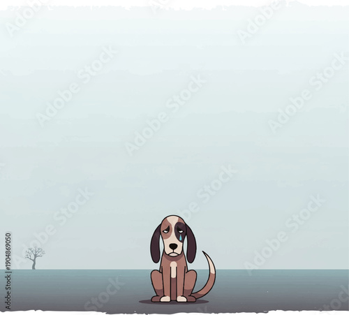 Cartoon Dog Sitting on Ground Illustration.