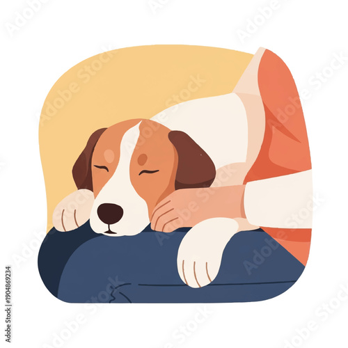 Sleeping Dog Resting Head on Pillow.