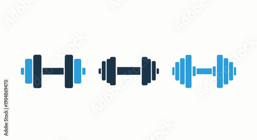 Variations of dumbbell icons in different colors and weights, perfect for fitness, strength training, and workout themes.