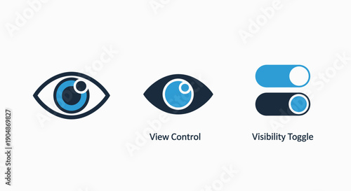 User interface icons: eye symbol for view control, visibility toggle switch, privacy, access, display, screening, monitoring, observation, perception, perception, interface, control, user experience