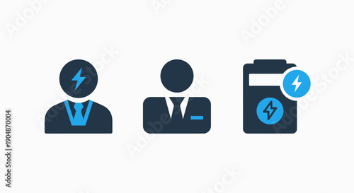 Icons symbolizing personal energy, user profile, and battery power management, representing concepts of energy, charge, and user activity.