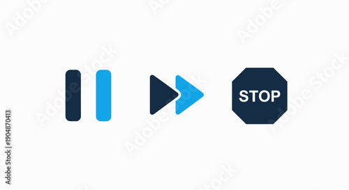 Media player control icons: pause, fast forward, and stop button in a modern flat style.
